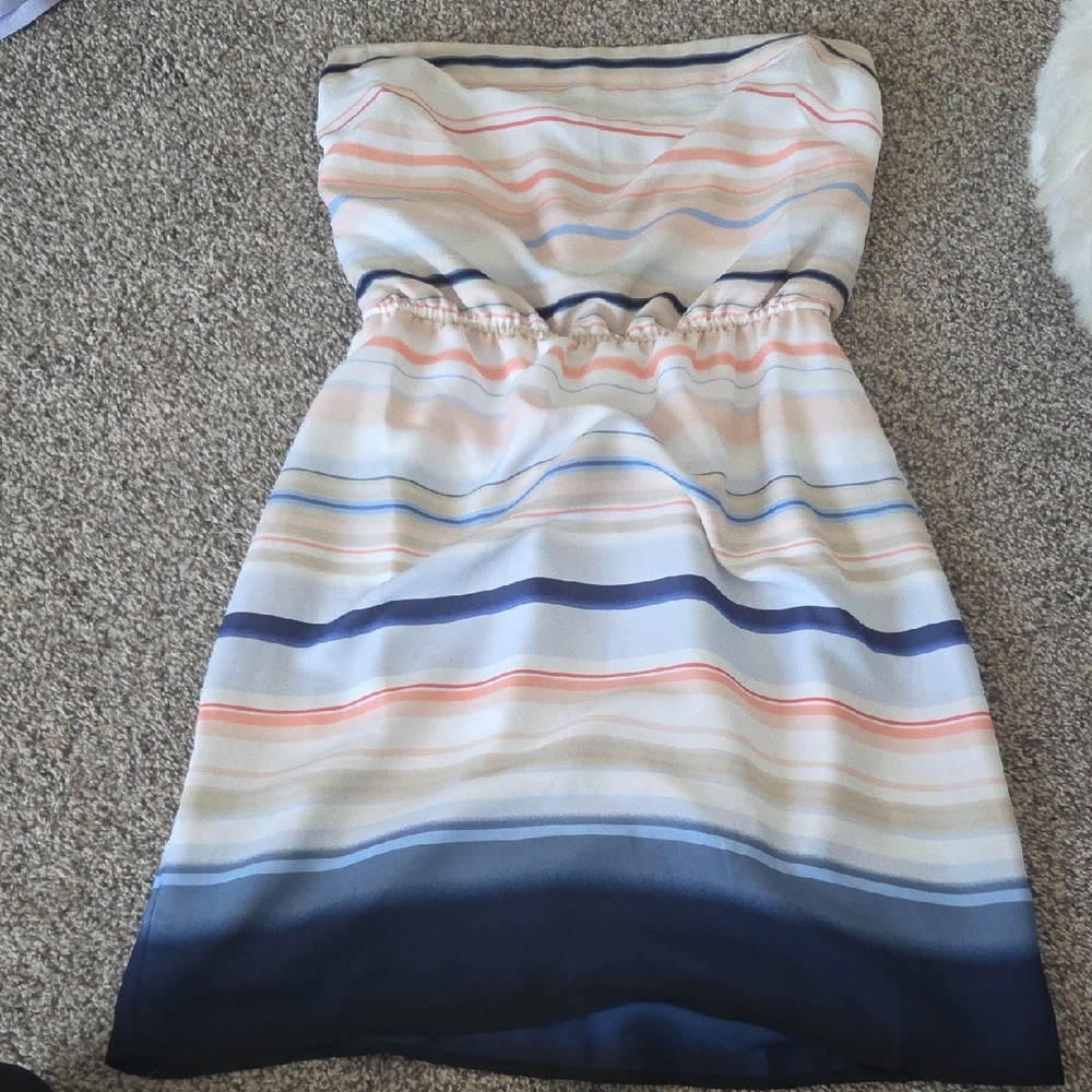 White House Black Market Strapless Dress with Blue and Pink Stripes